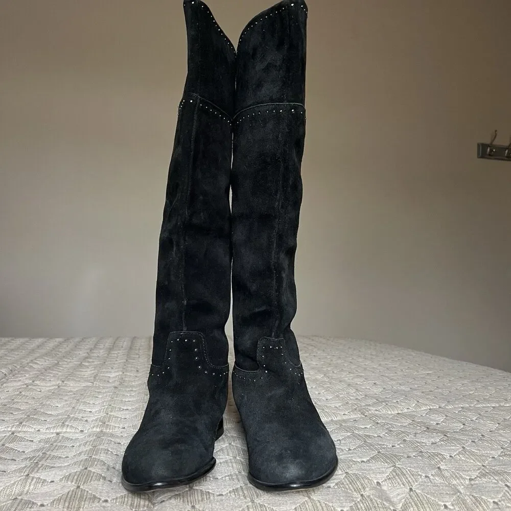 Barney’s New York Black Suede Leather‎ Tall Riding Boot Women EU 38 US 7.5 Studs